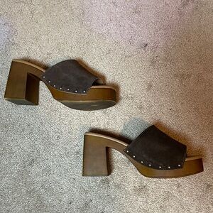 VERDE ROSSA MARINO Mules Womens 39 Brown Suede Slide Mules Boho Western Clogs